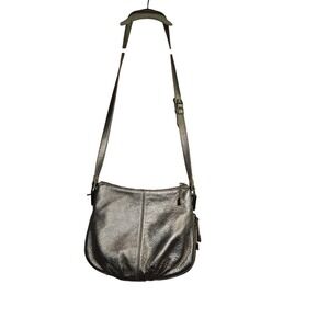 Vince Camuto Metallic Champagne Gold Pebbled Leather Crossbody Bag Hobo Purse